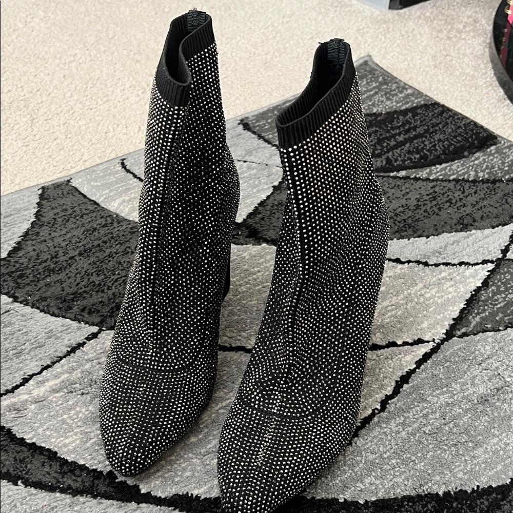 Material Girl Black and Silver Stone Ankle Booties